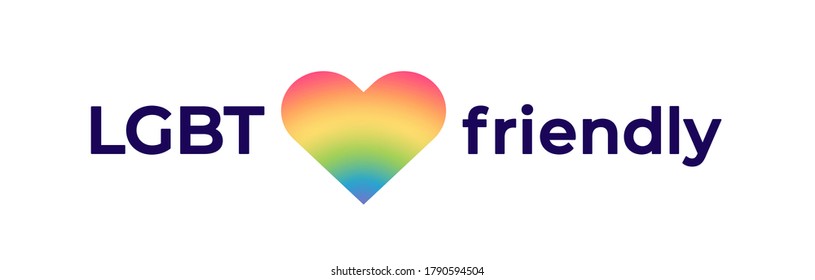 Lgbtq pride month flag concept. Vector flat illustration. Lgbt rainbow flag symbol. Gradient heart shape sign with lgbt friendly. Design element for freedom and diversity banner, background, poster.