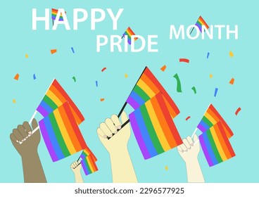 LGBTQ Pride Month. Flag and symbols for gay bisexual transgender and Queer. Vector illustration, LGBTQ event banner design.