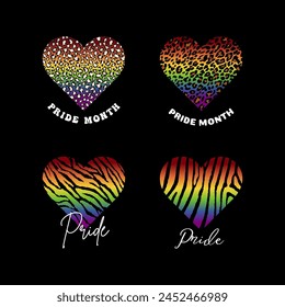 LGBTQ+ Pride Month Herz Tier, Regenbogen-Gradientenfahne, Grafikdesign-Print T-Shirts Mode, Illustration, Vektorgrafik, Poster, Karten, Aufkleber, Becher