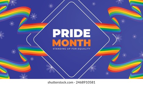 LGBTQ Pride Month. Label on blurred rainbow background. Banner Love is love. Human rights or diversity concept. Template LGBT event banner design. Pr1de