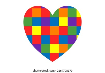 LGBTQ Pride Month. Lesbian Gay Bisexual Transgender and Queer. Celebrated annual. Rainbow love concept. Human rights and tolerance. Love hart rainbow symbol vector illustration.Pixel style.