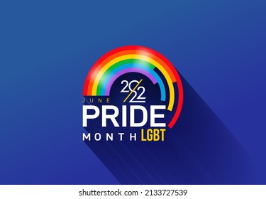 Lgbtq pride month logo with rainbow flag. Symbol of pride month june support. LGBT Pride Month 2022. Pride day line abstract logo. LGBTQ related symbol in rainbow colors. Human rights and tolerance.