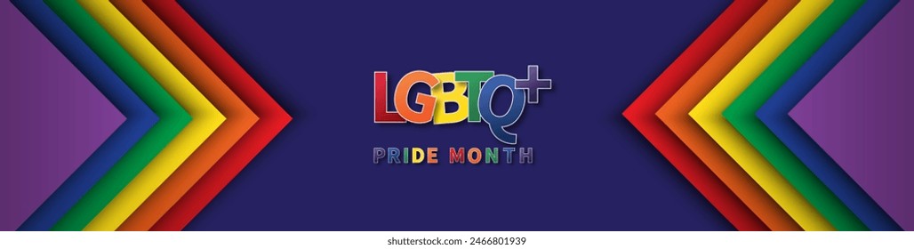 LGBTQ Pride Month poster design banner background. Pride symbol on rainbow flags. Lesbian Gay Bisexual Transgender. Human rights and tolerance. Element for social post, banner. Vector Illustration.