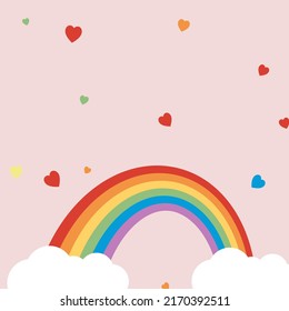 LGBTQ Pride Month. Rainbow With Colorful Hearth And Cloud And Pink Background. Banner Love Is Love. Human Rights Or Diversity Concept. Template LGBT Event Banner Design.