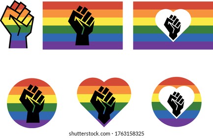 LGBTQ+ Pride month symbol set Pride Rainbow Flag, Heart, Gay Pride Month. Flat design signs isolated on white background. Vector illustration.