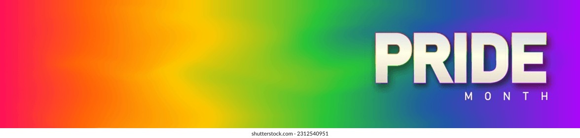 LGBTQ pride month. Pride text label on blurred rainbow background. Human rights or diversity concept. LGBT event banner design template.