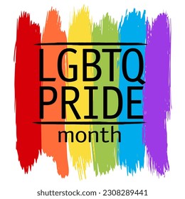LGBTQ pride month vector card with LGBTQ flag drawing by dry brush strokes