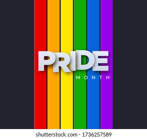 LGBTQ Pride Month. Vector illustration. White paper label on rainbow flag background. Human rights or diversity concept. LGBT event banner design.