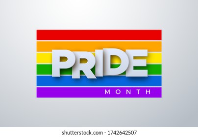 LGBTQ Monat. Vector-Abbildung. Whitepaper auf dem Hintergrund der Regenbogenflagge. Konzept der Menschenrechte oder Vielfalt. LGBT Event Banner Design.