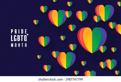 LGBTQ Pride Month. vector illustration. rainbow text  with paper cut craft style on color background.