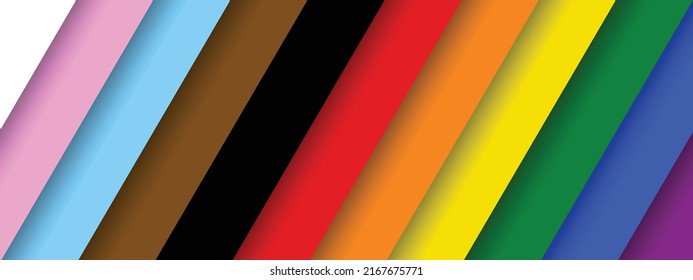 LGBTQ+ Pride Month. White paper text Pride label on blurred rainbow background. Banner 2022. Human rights or diversity concept. Template LGBT event banner design.