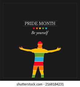 LGBTQ pride month of year. Lesbian Gay Bisexual Transgender. Celebrated annually. LGBT flag. Rainbow love concept. Human rights and tolerance. Vector illustration