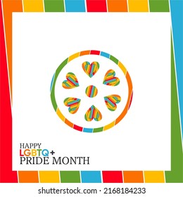LGBTQ pride month of year. Lesbian Gay Bisexual Transgender. Celebrated annually. LGBT flag. Rainbow love concept. Human rights and tolerance. Vector illustration