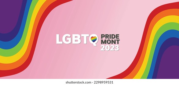 Concepto vectorial Mes del Orgullo LGBTQ 2023. Diseño de pancarta con elemento de ilustración de la cinta de la bandera de orgullo.