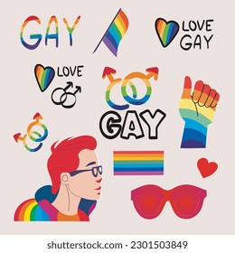 Juego de Desfile del Orgullo LGBTQ. Imagen vectorial de un desfile del orgullo gay. Un grupo de personas participando en el desfile del Orgullo Gay. comunidad LGBT