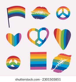 Juego de Desfile del Orgullo LGBTQ. Imagen vectorial de un desfile del orgullo gay. Un grupo de personas participando en el desfile del Orgullo Gay. comunidad LGBT