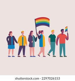 LGBTQ Pride Parade. Vector illustration of a gay pride parade. A group of people participating in the Pride parade. LGBT community.