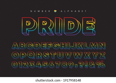 LGBTQ - Pride Rainbow Colors Alphabet Letter And Number. Modern 3 Dimensional Font Or Typography Set. Vector 3D Colorful Wireframe Alphabet And Number. Stylish, Vivid, Bold Typeface. 