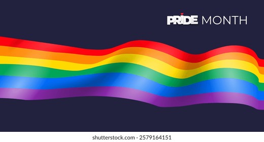 LGBTQ pride rainbow flag wave banner. Pride design Element for banner on blue background. Background illustration line rainbow unique design with blank background. Vector illustration.