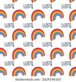Padrão de arco-íris do orgulho LGBTQ sem costura. Feliz orgulho minimalista fundo. Ilustração de vetor de design plano desenhado à mão.