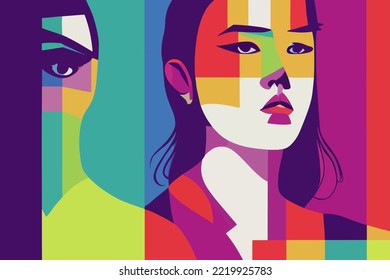 Lgbtq+ pride and tolerance girls, illustration, rainbow