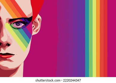 Lgbtq+ pride and tolerance guy open eyes, rainbow