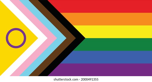 LGBTQ Progress Pride With Intersex Inclusion Flag. Freedom And Love Concept. Pride Month. Activism, Community And Freedom Concept. Gay Pride Flag.