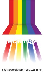 Efeito de texto LGBTQ+ Rainbow 3D com uma luz impressionante do arco-íris isolada em um fundo branco.