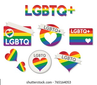 LGBTQ+ rainbow colors and heart symbols vector icon set Lesbian, Gay, Bisexual, Trans, Queer/Questioning, and others acronym