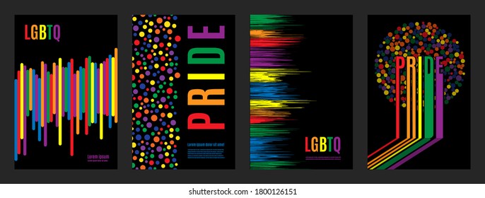 Lgbtq rainbow flag freedom family, gay, bisexual and lesbian community, pride pattern on black background, colorful cover vector illustration design.