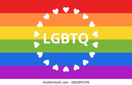 LGBTQ rainbow flag with heart. Poster, card, banner, background