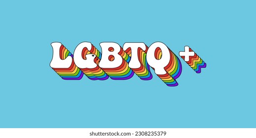 LGBTQ+  Rainbow Lettering in Retro Style.