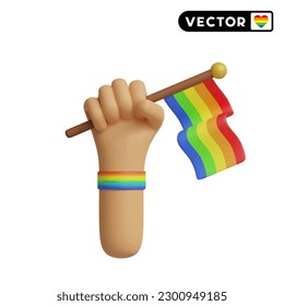 LGBTQ raise the flag 3D vector icon set, on a white background