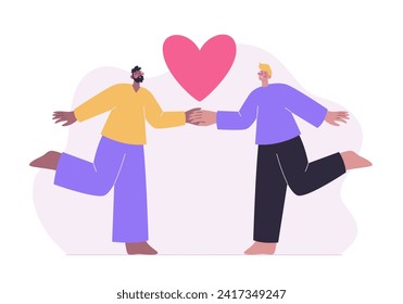 LGBTQ romantic couple. Happy gay couple in love holding hands. Valentine's day vector illustration