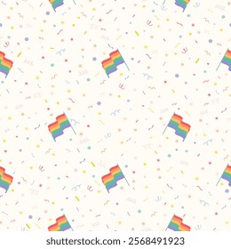 LGBTQ seamless pattern with rainbow flag. Pride Parade. Pride Month multi colored fun backdrop