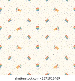 LGBTQ seamless pattern with rainbow flag. Pride Parade. Pride Month multi colored fun backdrop