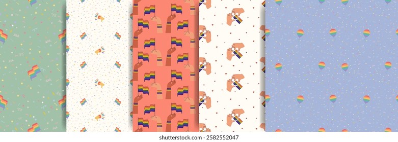 LGBTQ seamless pattern with rainbow flag. Pride Parade collection. Pride Month multi colored fun backdrop