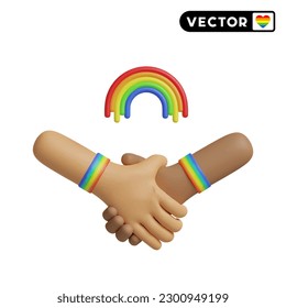 LGBTQ shake hands 3D vector icon set, on a white background