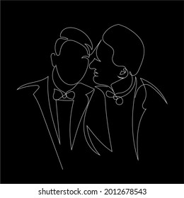 Lgbtq silhouette. Contour drawing of lgbt couple, couple kissing guys