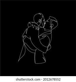 Lgbtq silhouette. Contour drawing of lgbt couple, couple kissing guys