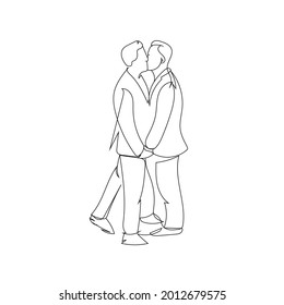 Lgbtq silhouette men. Contour drawing of lgbt couple, couple kissing guys