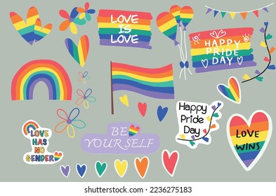 LGBTQ stickers vector set. Concept for pride community. Design for flyer, card, banner.