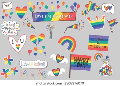 LGBTQ stickers vector set. Concept for pride community. Design for flyer, card, banner.