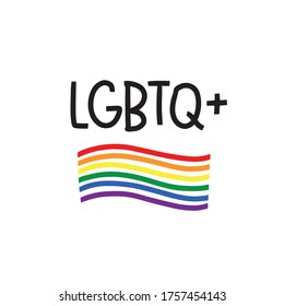 LGBTQ+ support quote vector design for a protest banner or poster with handwritten abbreviation and gay pride rainbow flag. 