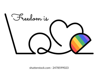 Lgbtq symbol. Slogan of Love in minimalistic style. Freedom, Diversity and self-identify concept. Lgbtg emblem, rainbow. Vector flat illustration for print, sweatshirt, poster, card, banner, sticker