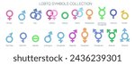 LGBTQ symbol vector illustration. Types of gender specification based on femininity, masculinity, cultural norms, grooming, dress, behaviour, actions, performance, self expression, based on sex.
