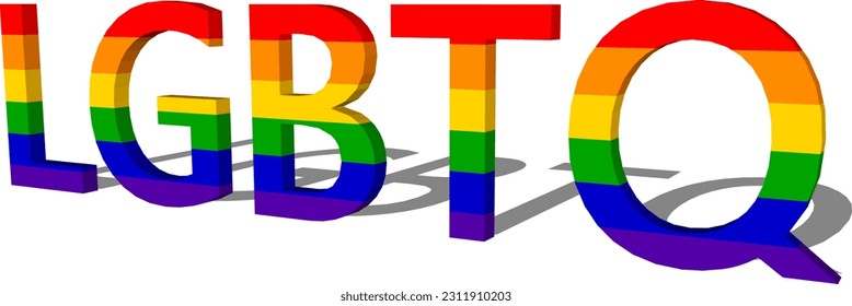 LGBTQ+ Text Banner. LGBTQ+Typography with LGBT Gay Pride Flag Colours and Hearts on Black Background. LGBTQ+: Lesbian Gay Bisexual Transgender Queer Intersex Asexual