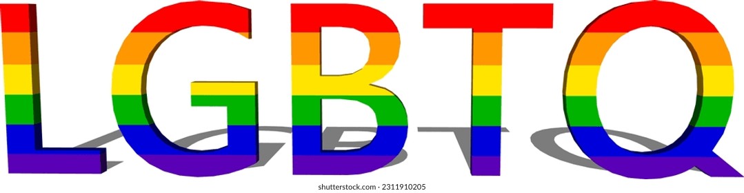 LGBTQ+ Text Banner. LGBTQ+Typography with LGBT Gay Pride Flag Colours and Hearts on Black Background. LGBTQ+: Lesbian Gay Bisexual Transgender Queer Intersex Asexual