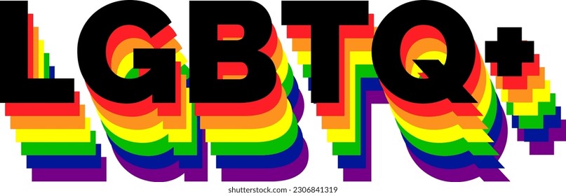 LGBTQ+ Text with pride rainbow color effect