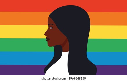 LGBTQ transgender rainbow concept. Women side view face with rainbow color for symbol of LGBTQ family vector illustration